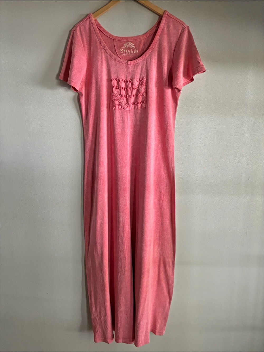 Vintage Produce Studio Pink Cotton Maxi Dress L Lagenlook Art to Wear